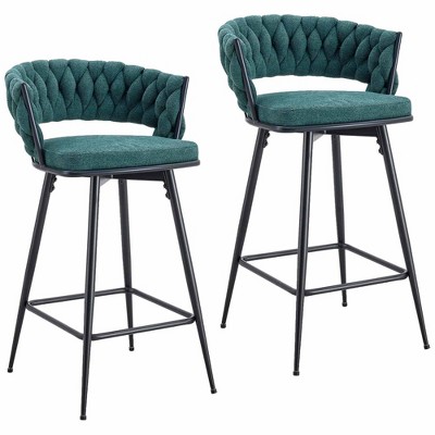 QingMoon Swivel Bar Stools Set of 2, Linen Upholstered Barstools, Modern Counter Height Chairs with Adjustable Non-Slip Foot Mat for Kitchen Island