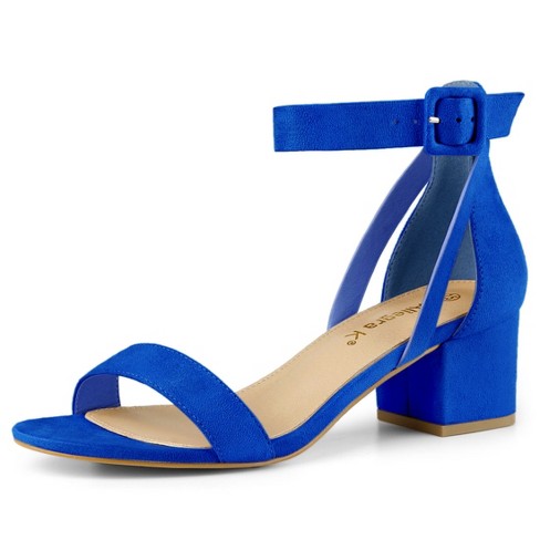 Allegra K Women s Open Toe Adjustable Ankle Strap Block Low Heel Sandals Deep Blue 6.5 Target