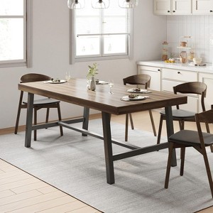 71 Inch Rectangular Dining Table for 6-10 People, Modern Farmhouse Kitchen Table with Adjustable Feet, Sturdy Long Dining Room Table, Brown - 1 of 4