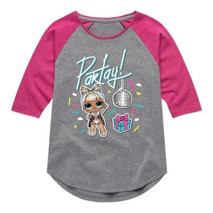 Girls' - LOL Surprise! - Partay with Kitty Queen Shirt Tail Raglan Graphic T-shirt - 1 of 3