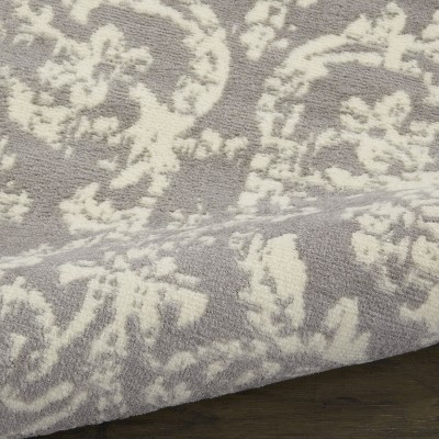 Jubilant Gray and Ivory Damask Runner Rug 2'3" x 7'3"