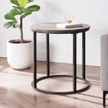 Lymedon Round Reclaimed Wood End Table Natural/Black - Aiden Lane