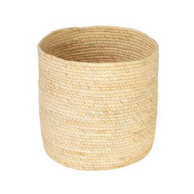 Round Handwoven Corn Leaf Basket, Natural