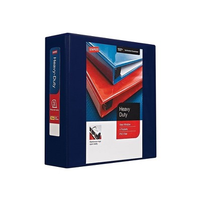 3" Staples Heavy-Duty View Binder with D-Rings Navy 976031