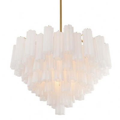 Aged Brass and White Tronchi Glass 16-Light Chandelier