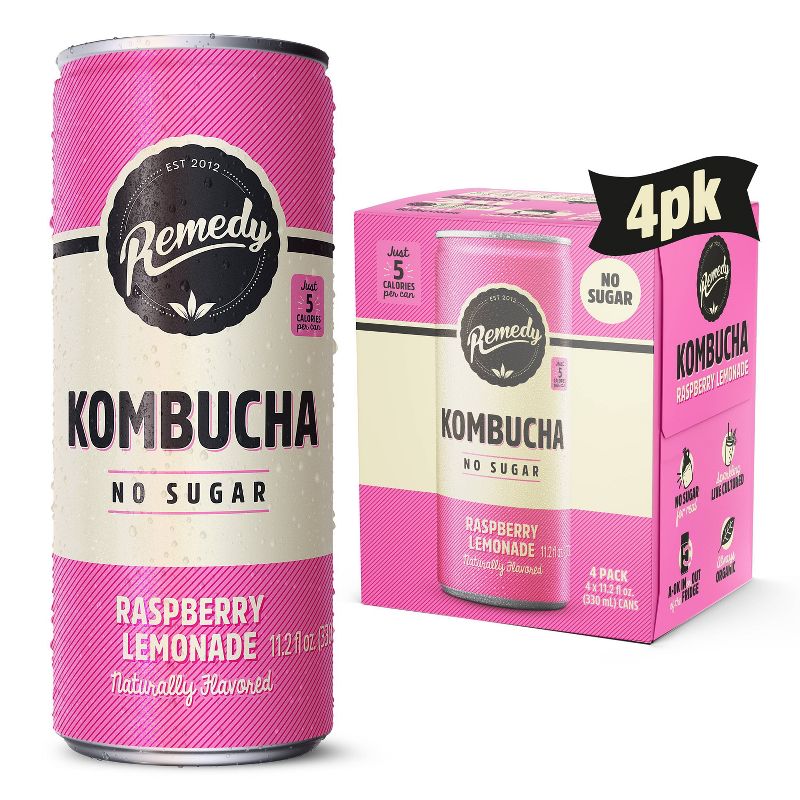 Remedy Raspberry Lemonade Kombucha - 4pk/11.2 fl oz Cans, 1 of 9