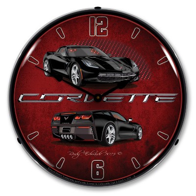 Collectable Sign & Clock | C7 Corvette Black LED Wall Clock Retro/Vintage, Lighted