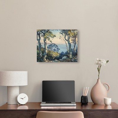 Forest Shoreline Landscape Canvas Art in Blue and Green, 20" x 16"