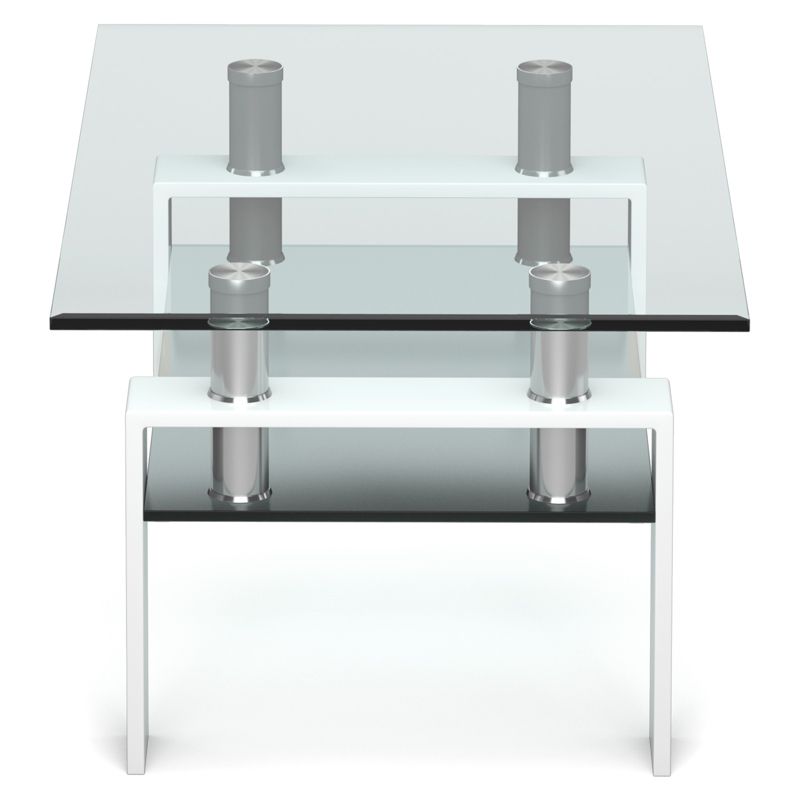 Tangkula Metal Legs Modern Side End Table Rectangle Glass Coffee Table w/Lower Shelf for Living room Black Top/White, 3 of 5