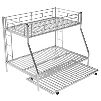 NicBex Twin Over Full Metal Bunk Bed with Twin Size Trundle and 2 Ladders for Kids,Girls,Boys
