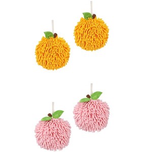 REGALWOVEN Soft Absorbent Fluffy Chenille Ball Bathroom Hand Towels with Wall Hook 4 Pack - 1 of 4