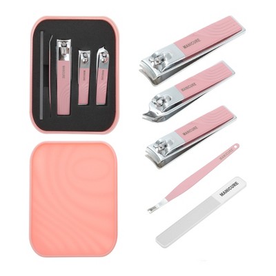 Unique Bargains Solid Color Box Nail Clipper Kit Pink 5-piece Set