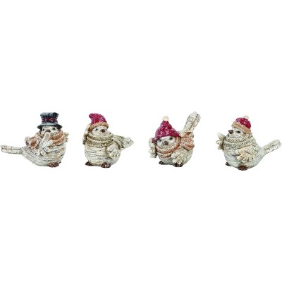 Transpac Resin 4 in. White Christmas Birch Bird Figurine Set of 4