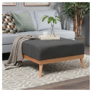Christopher Knight Home Luise Upholstered Ottoman - Dark Gray : Square Bench, Polyester, Hardwood Frame - 1 of 4