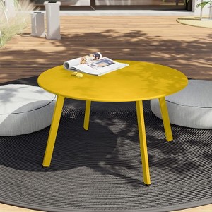 DOMETOUR 27.5 Inch Round Coffee Table Patio Side Table, Weather Resistant Outdoor Large Side Table - 1 of 4