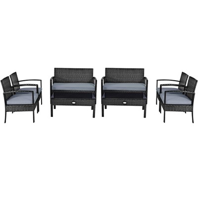 Costway 8PCS Patio Rattan Furniture Set Garden Deck