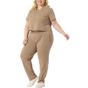 Agnes Orinda Women's Plus Size 2Pcs Sports Short Sleeve Comfy Knit Tracksuit Sets - 1 of 4