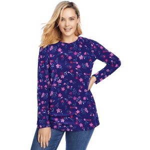 Woman Within Plus Size Perfect Printed Long-Sleeve Crewneck Tee - 1 of 4