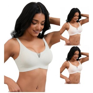 INSPIRE CHIC 3 Pcs Women's Mesh Wirefree Adjustable Straps Padded Comfortable Push Up Bras - 1 of 4