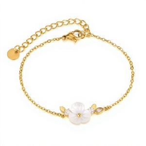 Anna-Kaci Women's Delicate Floral Charm Bracelet with Gold Tone Chain and Petite Mother-of-Pearl Style Flower Accents - Gold - 1 of 4