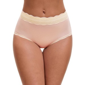INSPIRE CHIC Women's High Waisted Lace Trim Briefs Cotton Full Coverage Underwear Panties - 1 of 4