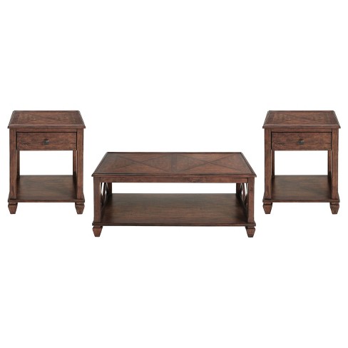 3pc Bridgton Wood Living Room Set With Coffee Table And 2 Square End Tables Cherry Alaterre Furniture Target