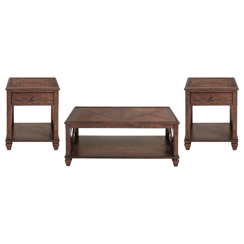 3pc Bridgton Wood Living Room Set with Coffee Table and 2 Square End Tables Cherry - Alaterre Furniture, 1 of 16