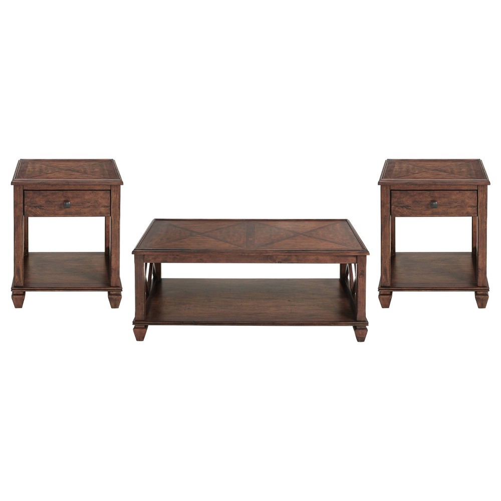 Alaterre Furniture 3pc Bridgton Wood Living Room Set: Pine Furniture, Cherry Stain