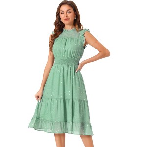 Allegra K Women's Sleeveless Smocked Waist Gilding Metallic Stars Chiffon Party Dress - 1 of 4