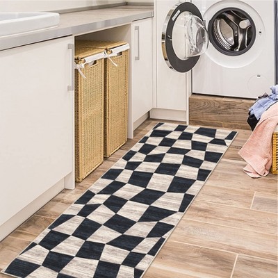 Washable Modern Geometric Checkerboard Rugs Non Slip Indoor Abstract Soft Carpet for Living Room Bedroom Low Pile Area Rugs Room Decor