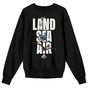 Jurassic: Rebirth (2025) - Quetzalcoatlus, Spinosaurus, Mosasaurus, Air Land Sea, Coin Logo on Black Adult Crew Neck Sweatshirt - 1 of 3
