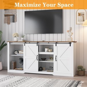 Farmhouse Entertainment Center for 80" TVs – 70" White+Brown Rustic TV Stand with Sliding Barn Door, Adjustable Shelves & Open Storage Console - 1 of 4