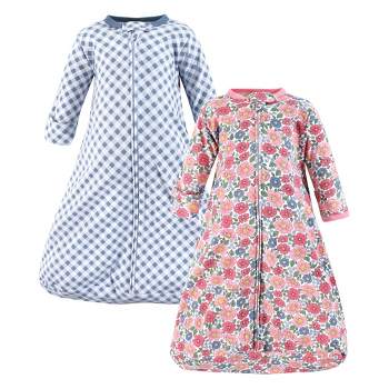 Hudson Baby Infant Girl Cotton Long-Sleeve Wearable Sleeping Bag, Sack, Blanket, Pink Blue Pretty Floral