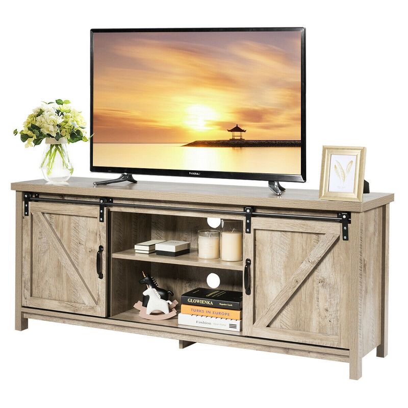 Costway TV Stand Media Center Console Cabinet Sliding Barn Door for TV's 60'', 1 of 11