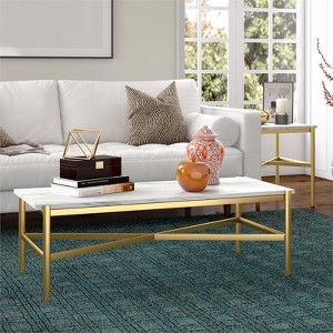 Gold Finish Coffee Table with Faux Marble Top - Henn&Hart - 1 of 4