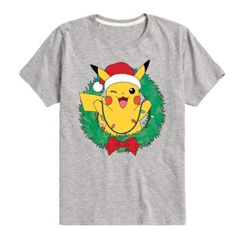 Boys' Pokemon Pikachu Lights Wreath Short Sleeve Graphic T-Shirt - Light Gray