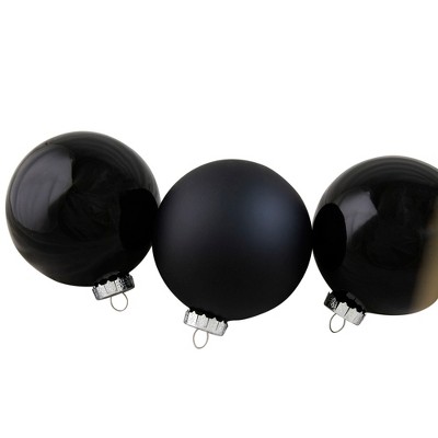 Northlight 2 Finish Glass Ball Christmas Ornaments - 4" (100mm) - Black - 4ct