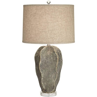 Gray Faux Granite Resin Table Lamp with Beige Linen Shade