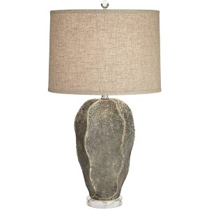 360 Lighting Logan 29" Tall Farmhouse Rustic End Table Lamp Textured Faux Stone Finish Single Beige Shade Living Room Bedroom Bedside Nightstand House - 1 of 4