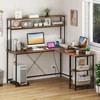 Costway L-Shaped Gaming Desk with LED Strip & Power Outlets Hutch Monitor Stand CPU Stand Brown/Black/Gray - 4 of 4