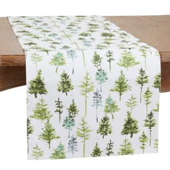 Saro Lifestyle Dining Table Runner With Christmas Trees Design, Gold ...