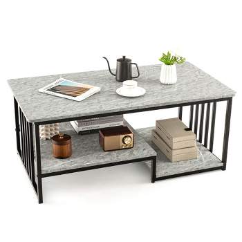 Costway Faux Marble Coffee Table Rectangular 2-Tier Center Table with Open Storage Shelf