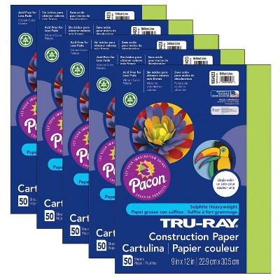 5pk 50 Sheet/Pk 9" x 12" Tru-Ray Construction Paper Brilliant Lime - Pacon