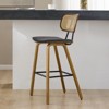 Bekrvio 26" Mid Century Modern Counter Height Bar Stools - Rattan Cane Back, Wood, PU Leather Upholstered for Kitchen Island Dining - 3 of 4