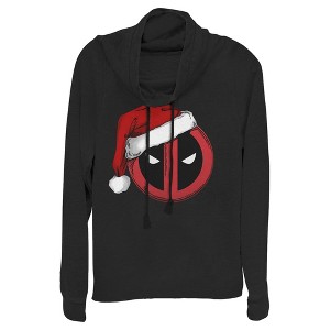Juniors Womens Marvel Christmas Deadpool Santa Hat Cowl Neck Sweatshirt - 1 of 3