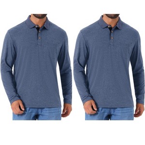 INSPIRE CHIC Men's Contrast Button Collared Pocket Long Sleeve Golf Polo T-Shirts 2 Packs - 1 of 4