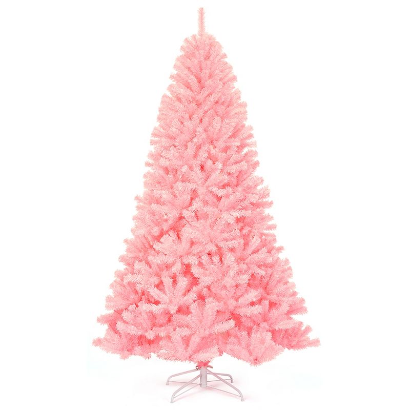 Costway 7.5Ft Hinged Artificial Christmas Tree Full Fir Tree New PVC w/ Metal Stand Pink, 2 of 12