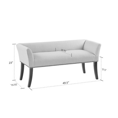 Morocco Wood Finish Cream Upholstered Accent Bench with Nailhead Trim