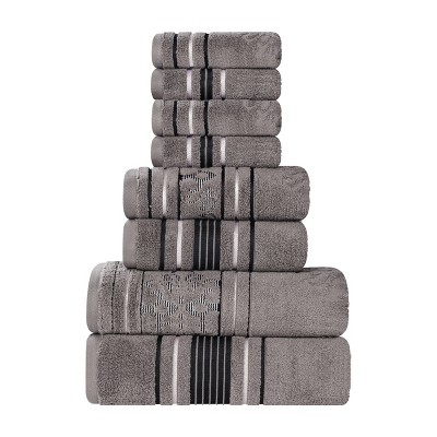 Zero Twist Cotton Solid and Floral Jacquard 8 Piece Bathroom Towel Set by Blue Nile Mills
