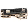 vidaXL Garden Patio Sofa Set - 5 Piece Pine Wood Outdoor Furniture for Terrace, Backyard - Brown Natural - Modular Design, Ventilated Slats - 2 of 4